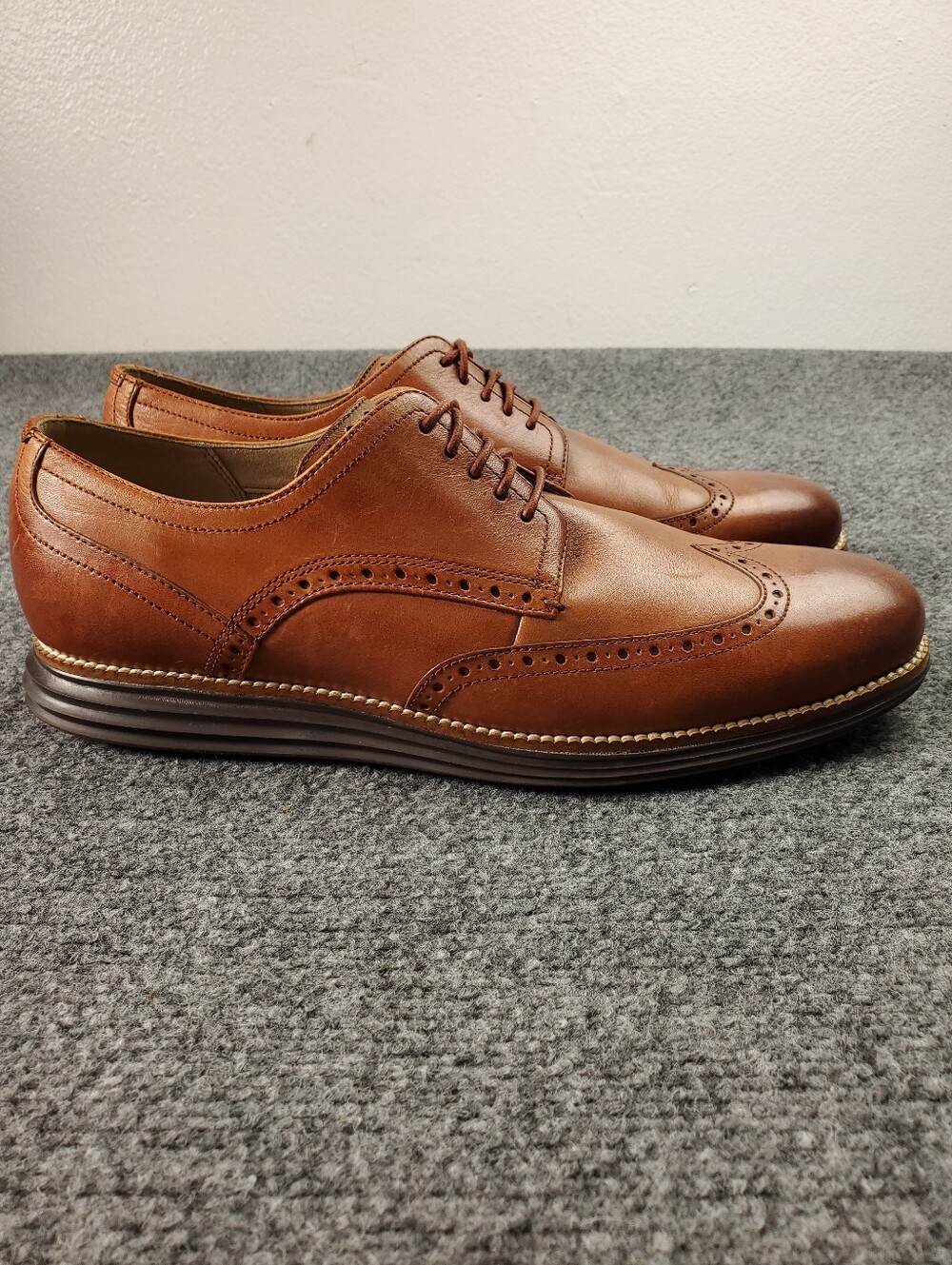 Cole Haan OriginalGrand Wingtip Oxford Dress Shoes 11.5 Cognac Brown Leather